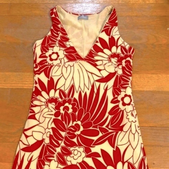 NAF NAF red and tan Tropical floral Body-con Midi Dress size small - Picture 4 of 7